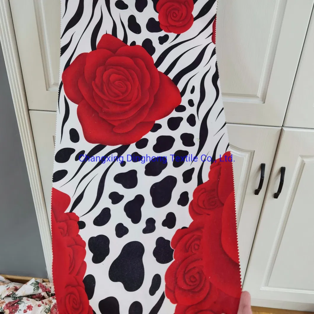 Red Rose for Middle East Market, Polyester Print Woven Brushed Fabric